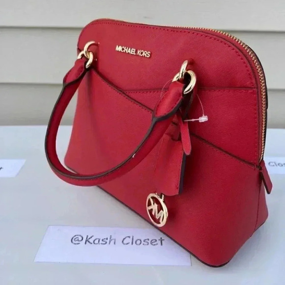 Michael Kors Dome Satchel Purse Jet Set Medium Bag Flame - Picture 10 of 11